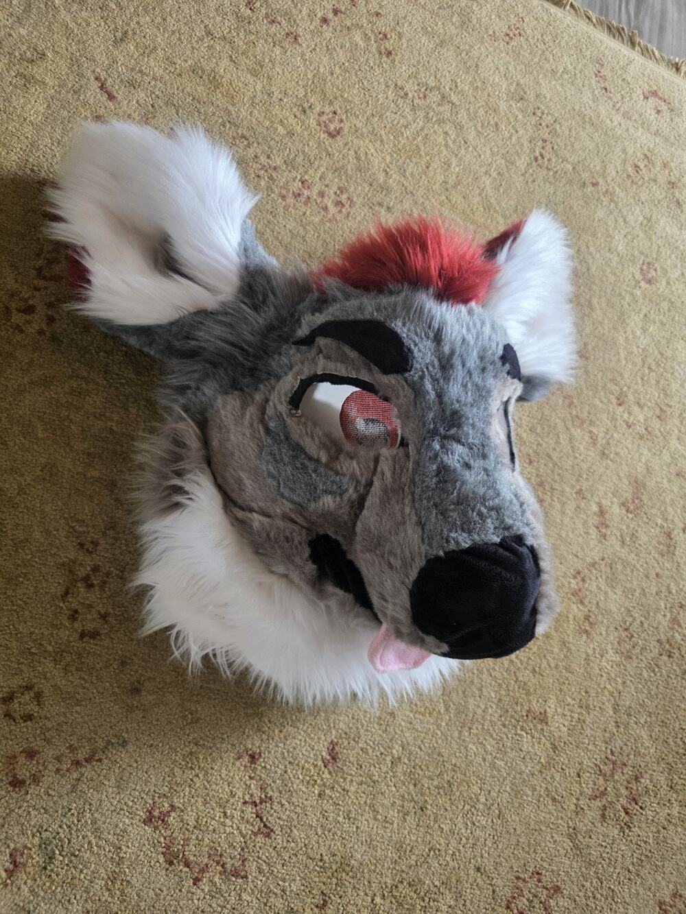 Fursuit Long haired Grey Dog Fox Mascot Party Halloween Fur Cosplay(head Only)